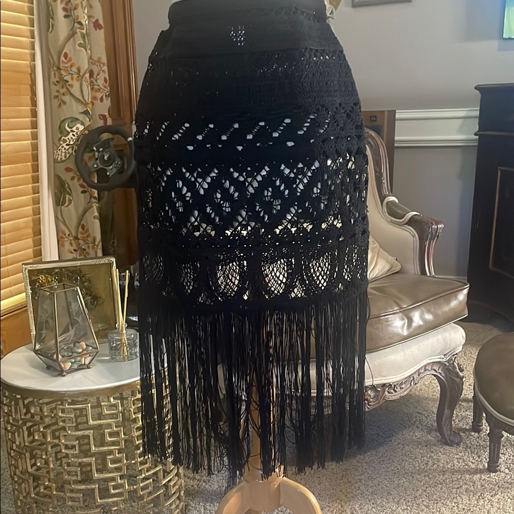 H&M Elegant Black Crochet Fringe Skirt S